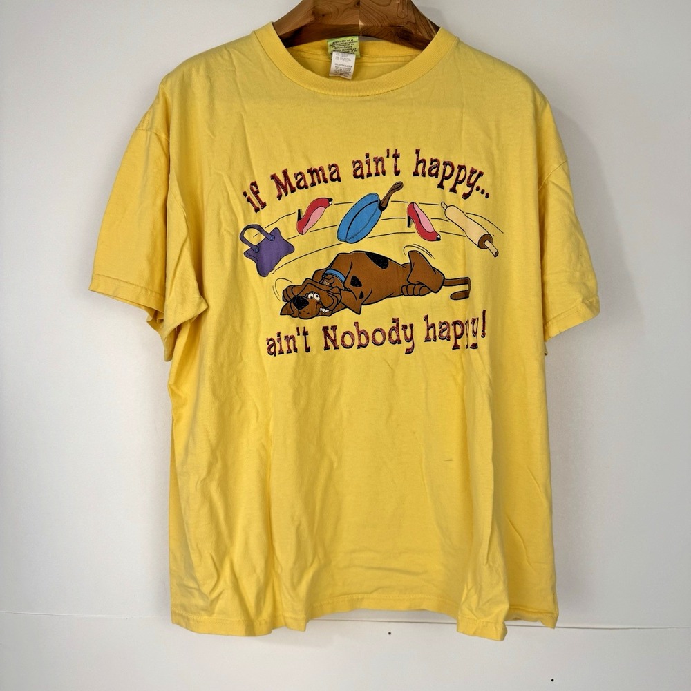 VTG Cartoon Network Scooby-Doo T-Shirt Men XL Yellow If Mama Aint Happy Graphic